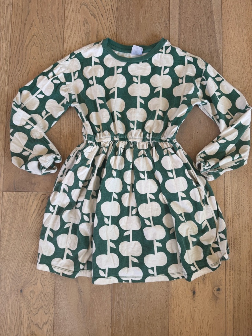 Hanna Andersson Girls Long Sleeve Dress Green White Size 8